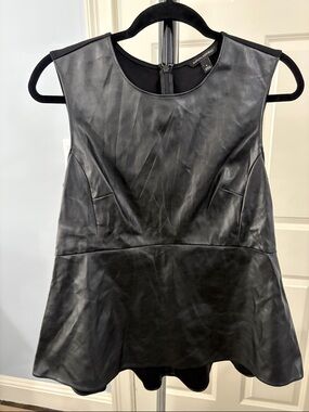 Banana Republic Black Faux Leather Peplum Sleeveless Top